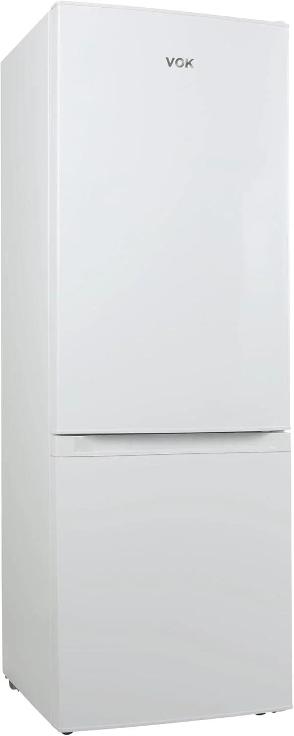 VOK Frigorífico Combi 154L EVR-154DEW. 142 cm Altura x 48.3 cm Ancho. Clase E. Bajo Nivel Sonoro 39 dB. Puerta Reversible. Estanterías Cristal