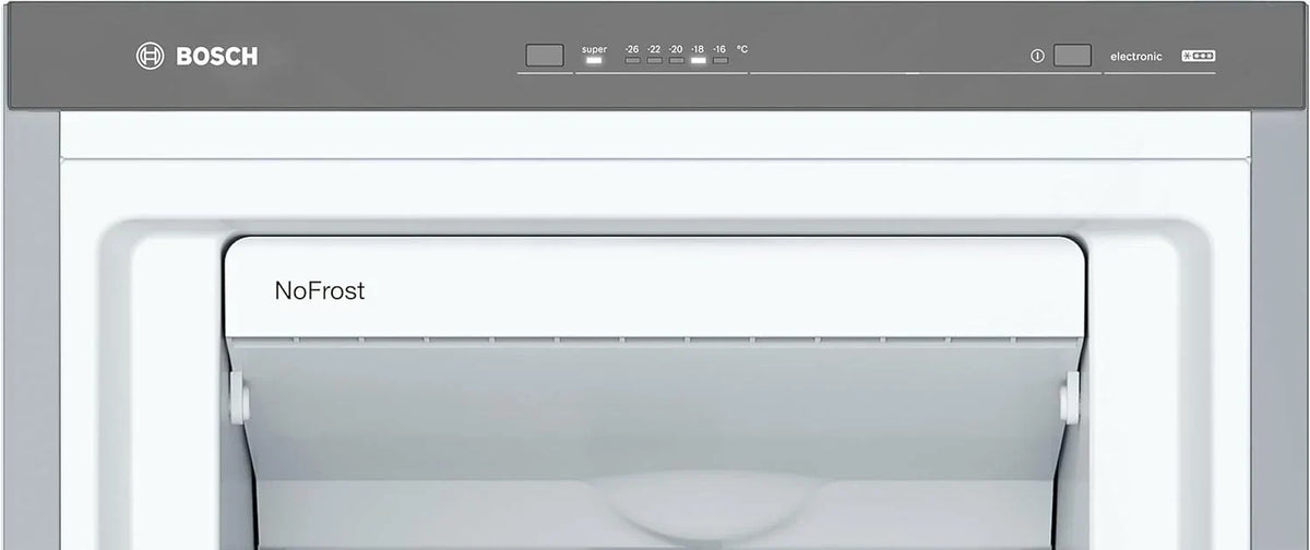 Bosch - Congelador Vertical NoFrost. Serie 4. alto 186 x ancho 60 cm. 242 L. Cajones BigBox para alimentos grandes. Sistema Multiairflow. Acero.