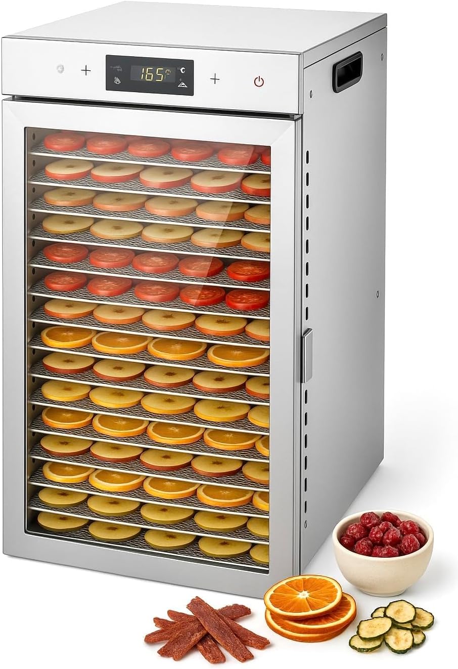 Touch screen 18-Floor Stainless Steel Food Dehydrator. Adjustable Timer and Temperature. 18 Racks. Dryer for Jerky. Meat. Fruits. herbs. tea. sourdough starter and Vegetables and lot more