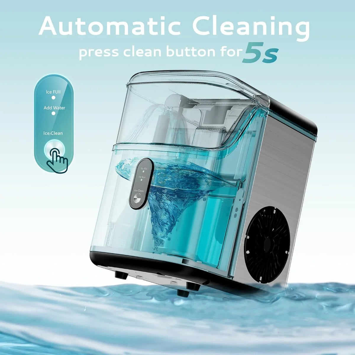 Desktop ice machine. pebble-style ice machine with 35 pounds/24-hour soft ice function. automatic cleaning sonic ice machine with ice scoop and ice box. granular ice machine (in stainless steel) suitable for home/kitchen/office