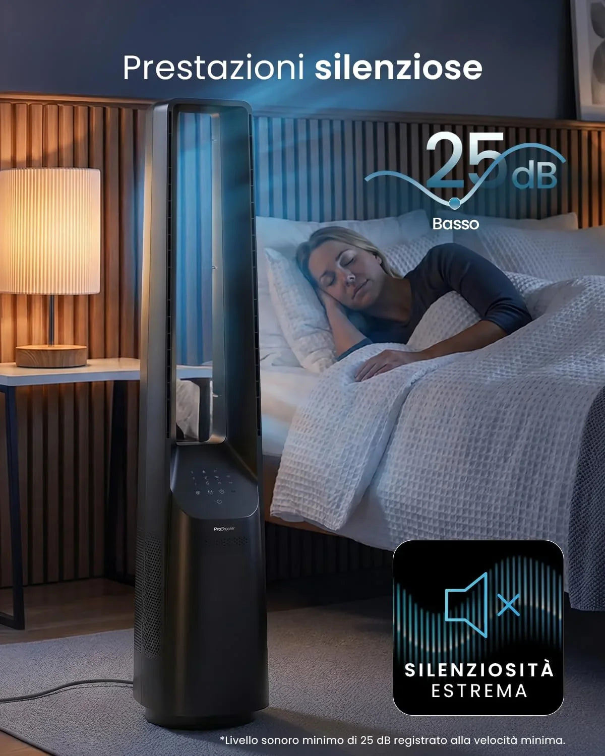 Pro Breeze 101cm rotorloser Ventilator - Smart Home Ventilator mit WLAN. Fernbedienung. LED Display. 6 Geschwindigkeiten - Turmventilator sehr leise.