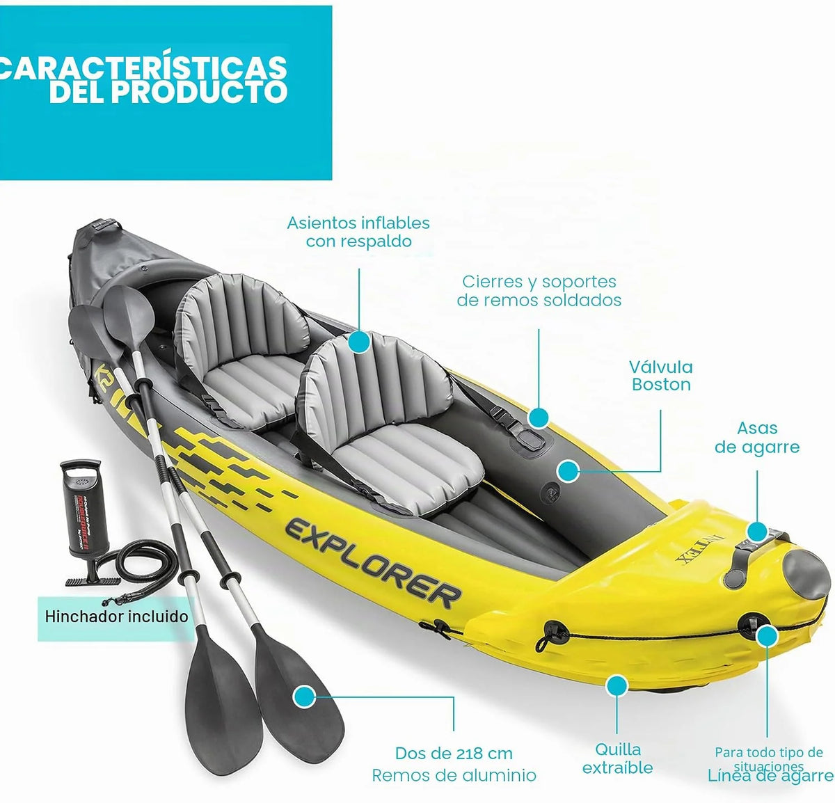 Intex Explorer K2 Kayak. 2-Person Inflatable Kayak Set with Aluminum Oars and High Output Air Pump