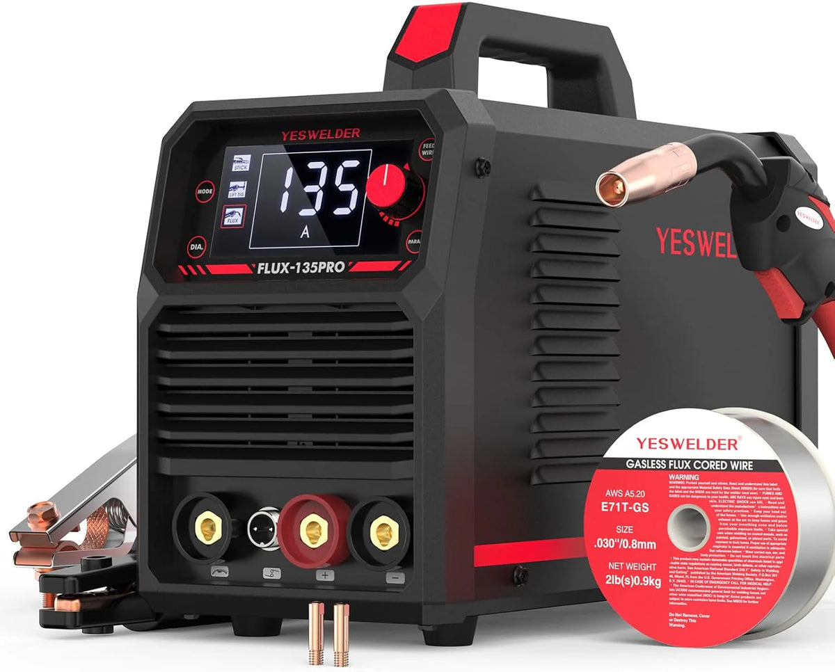 MIG Welder.110V Flux Core Welder Flux Core MIG/Lift TIG/Stick 3-in-1 Large LED Digital Display Welding Machine IGBT Inverter Welder FLUX-135PRO