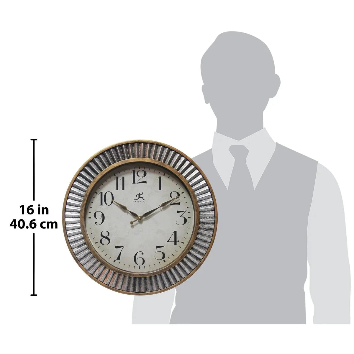 16 Inch Rustic Industrial Wall Clock. Decorative Round Clock for Home