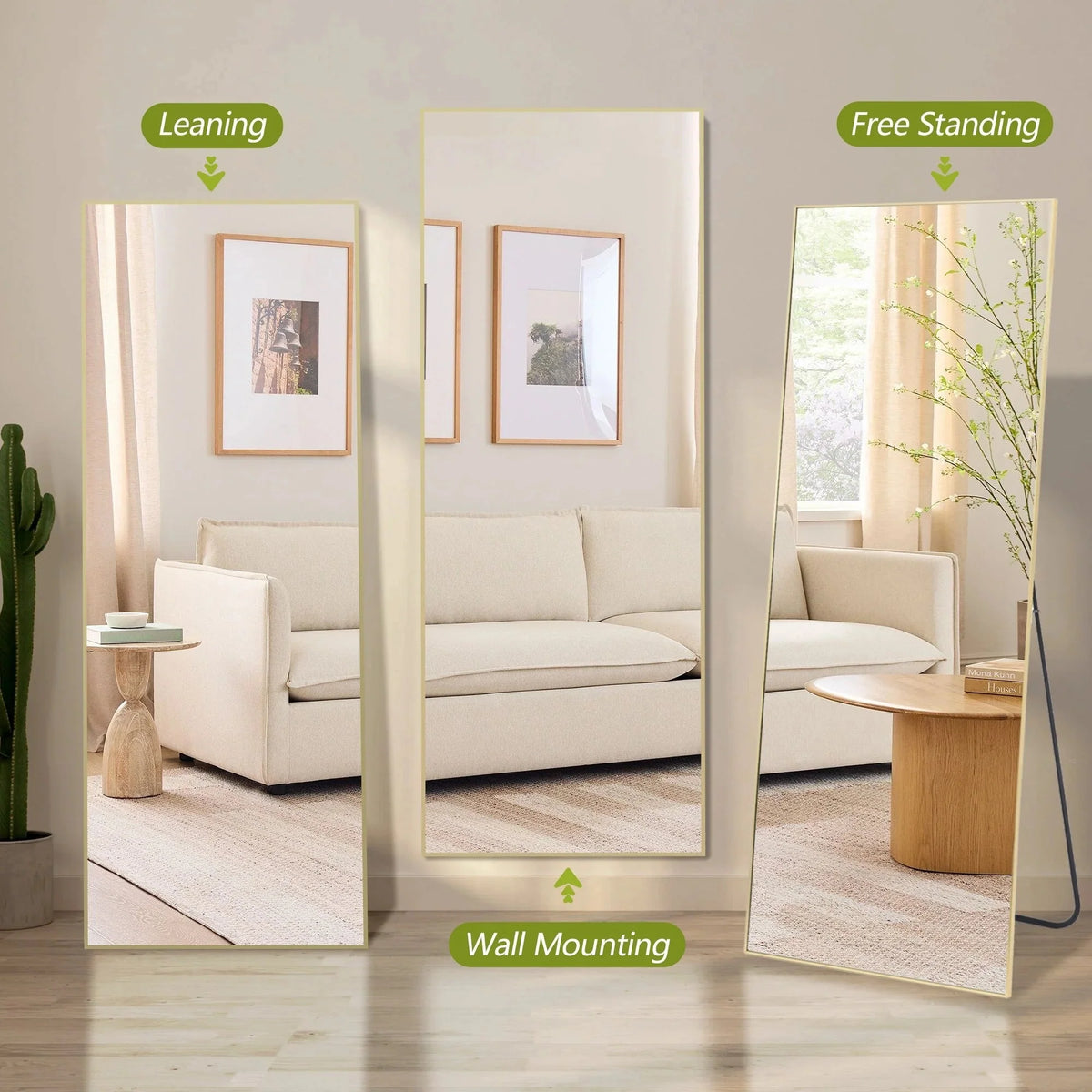 64x21 Full Length Floor Mirror. Large Full Body Aluminum Alloy Frame Standing Mirror with Stand and Wall Mount Option