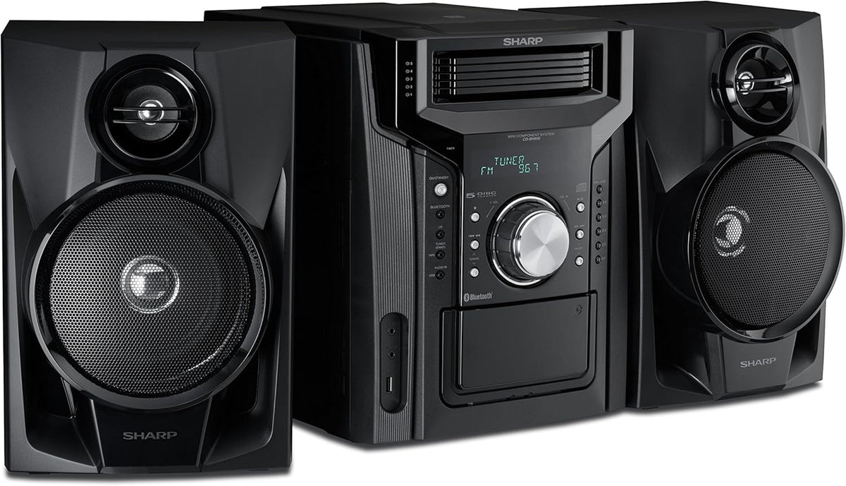 240W 5-Disc Mini Shelf Stereo System – Bluetooth. Cassette Deck. USB & AM/FM Radio