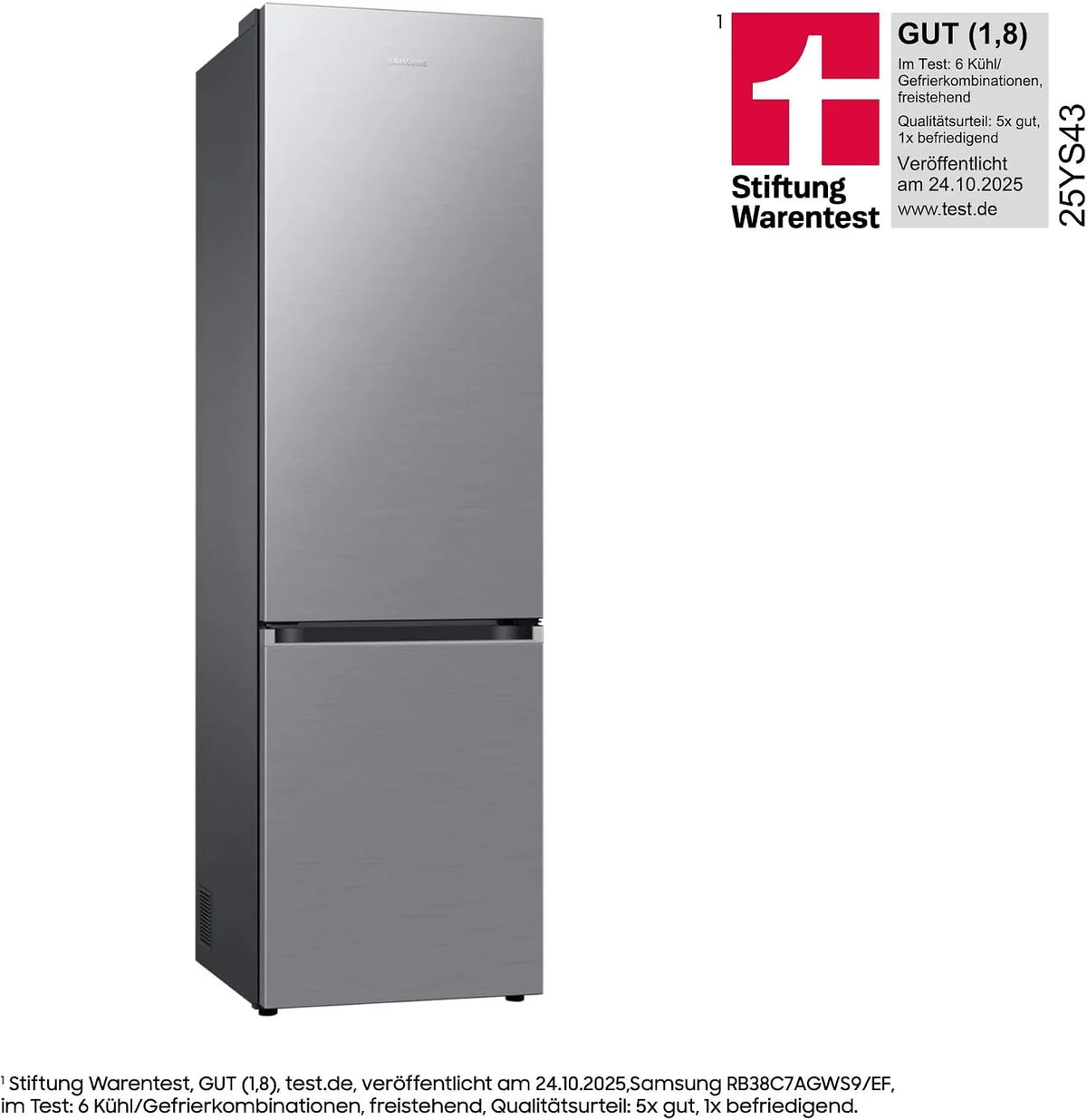 Samsung RB38C7AGWS9/EF Kühl-Gefrierkombination. 203 cm. 387 l. AI-Kühlschrank mit Gefrierfach. SmartThings AI Energy Mode. Cool Select+. Twin Cooling