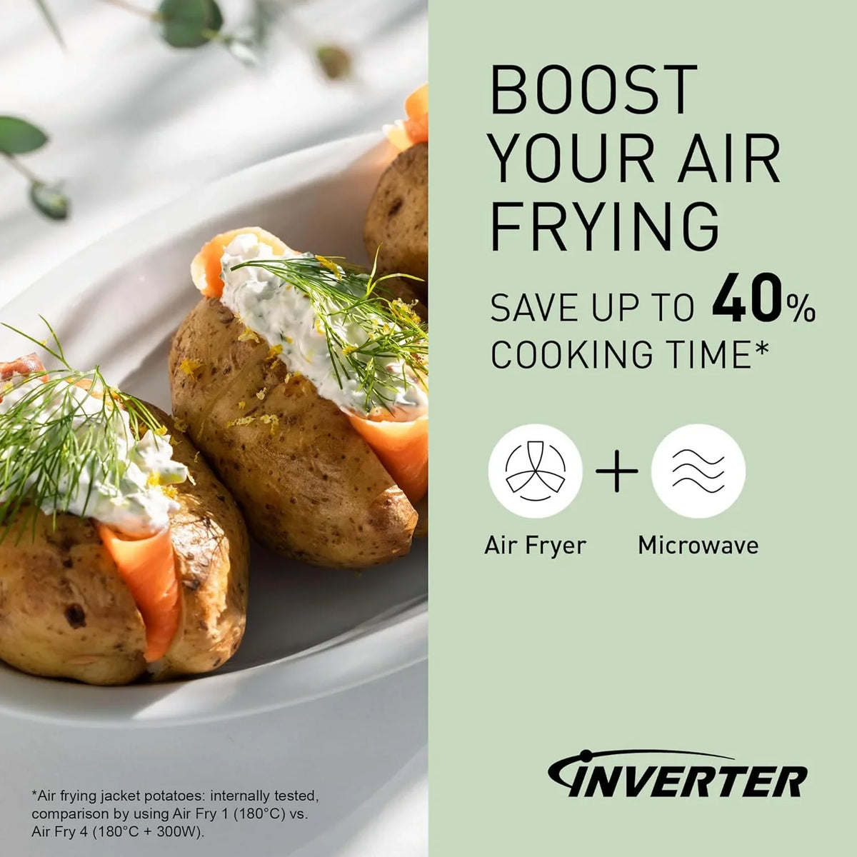 Panasonic NN-CD58RSEPG 27L 4-in-1 Kombi-Mikrowelle mit Airfryer Modus und Garkorb. 1000W Inverter. 1300W Grill. Umluft. 19 Automatikprogramme.