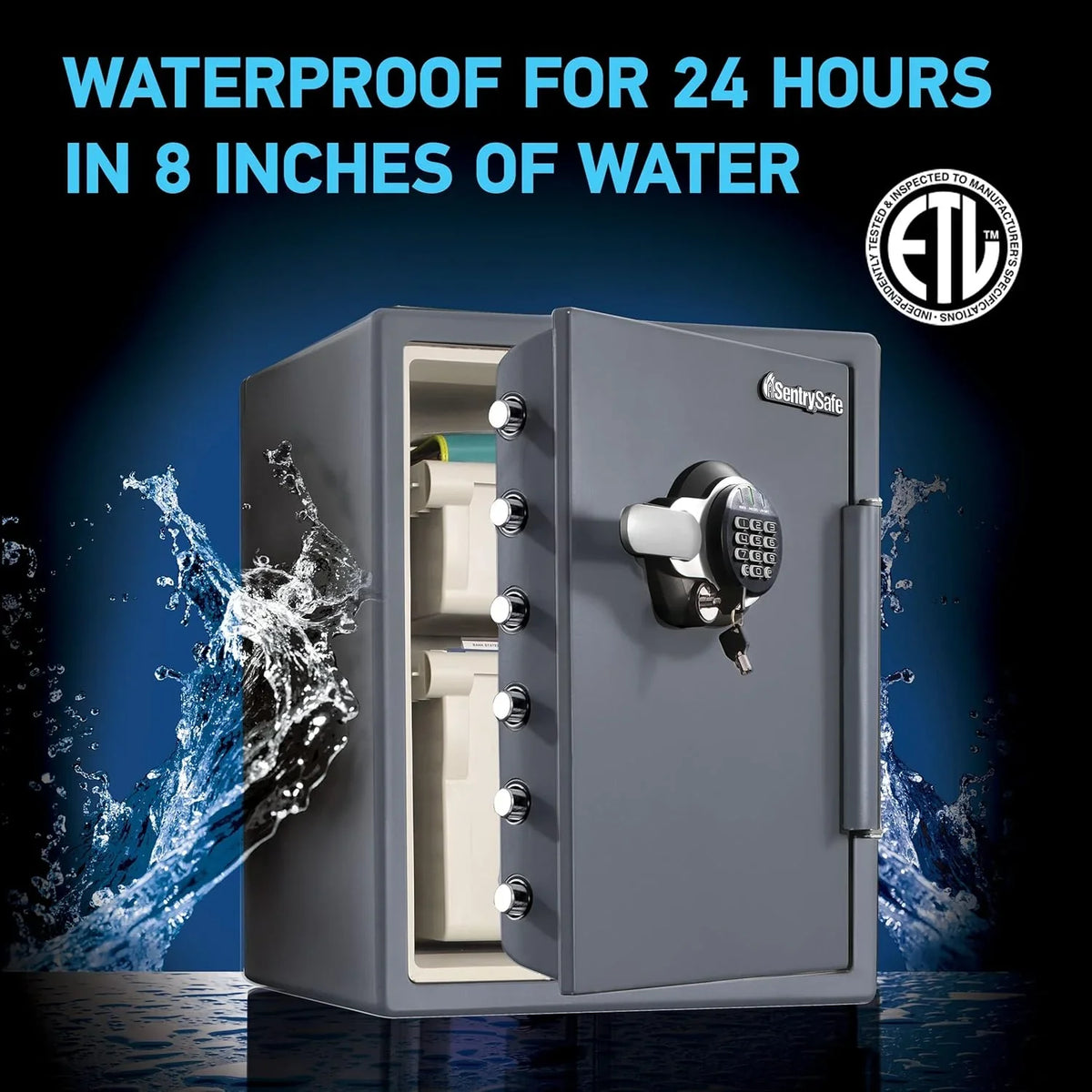 1.23 Cu Ft Waterproof and Fireproof Digital Safe Box. Alloy Steel Security Safe for Home and Office