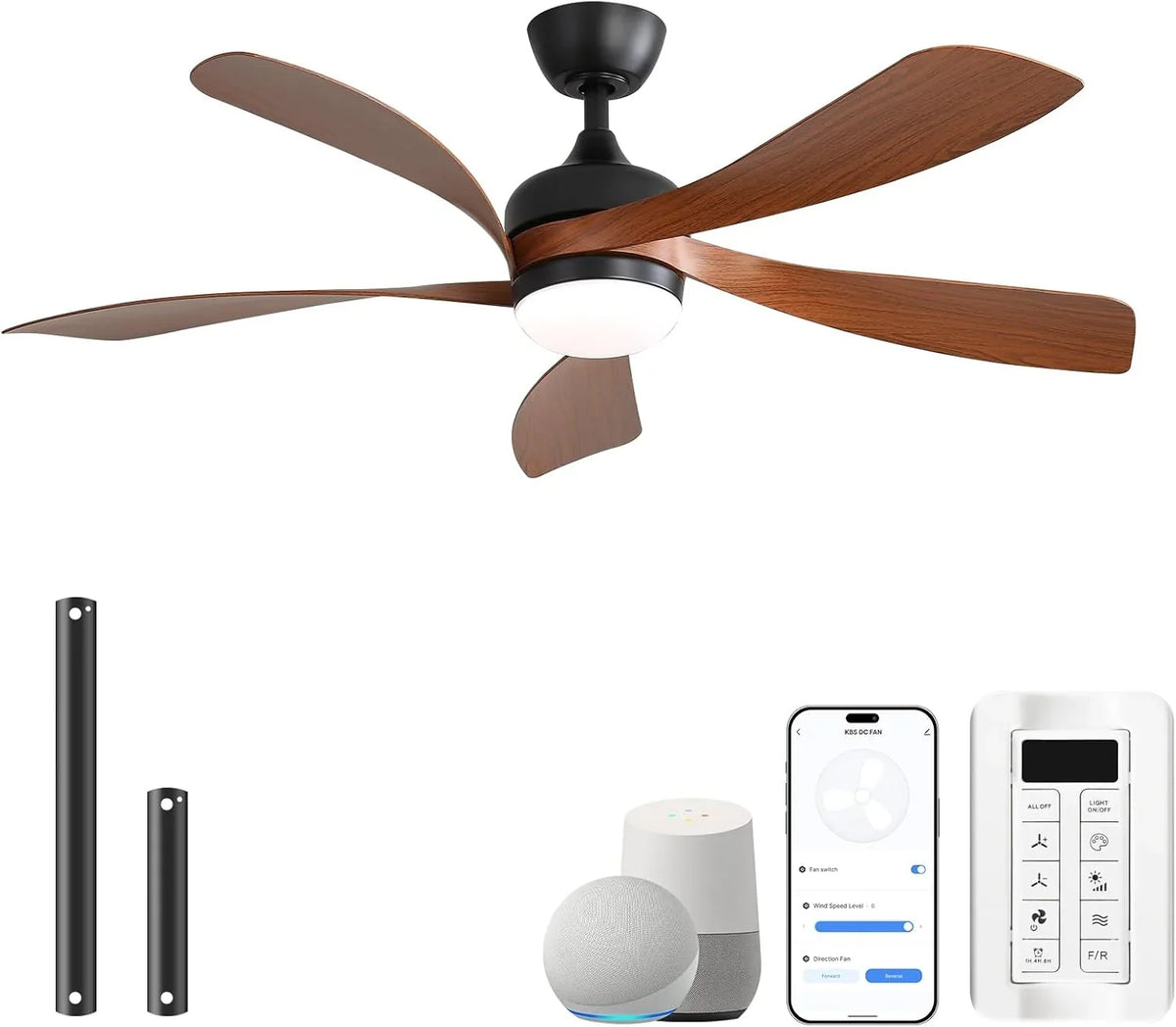 Sofucor Smart Deckenventilator mit Beleuchtung.132cm Deckenventilator mit Licht. Kompatibel mit Alexa/APP. Fernbedienung. 3 Farbtemperatur. Timer. 6