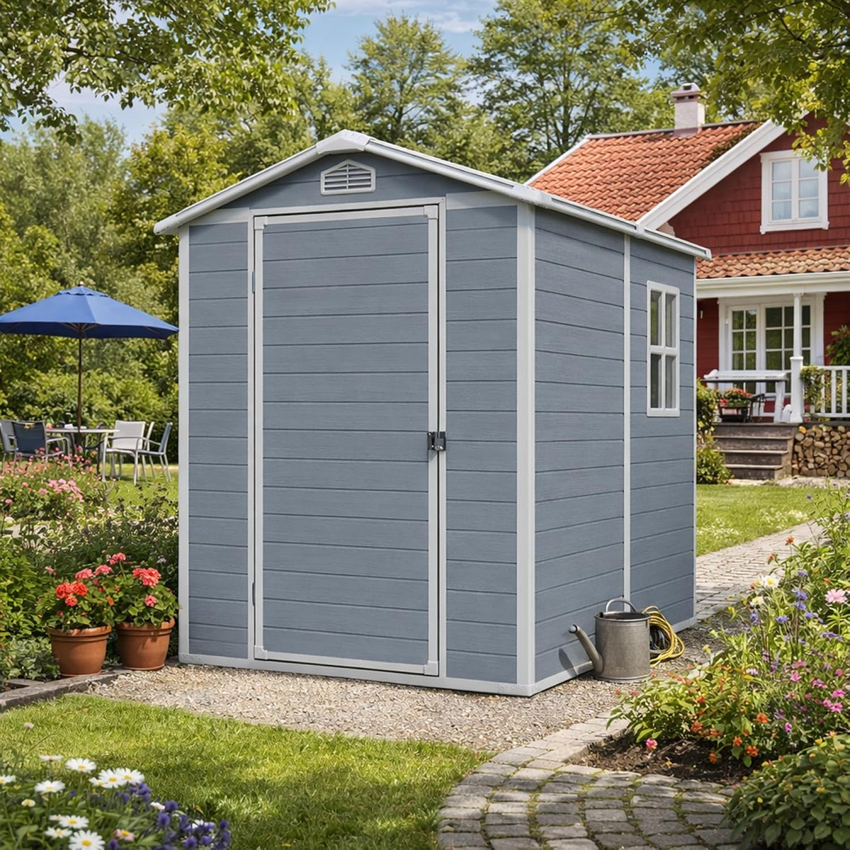 Gartenhaus Lönneberga 2.5m² Kunststoff | Polypropylen (PP) Geräteschuppen witterungsbeständig 124 x 191 x 167/199 cm (B x T x H) grau