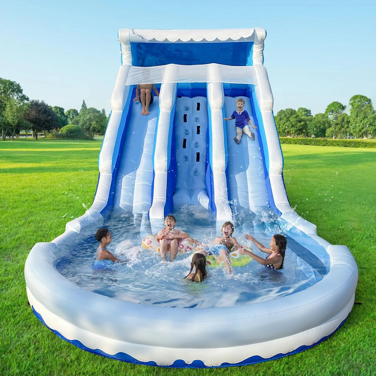 Large Inflatable Water Slide Swimming Pool Play Center. Commercial Grade Lightweight Premium Water Slide Bounce House 20.6x9.5x9.3Ft for Kids and Adults (with Blower)