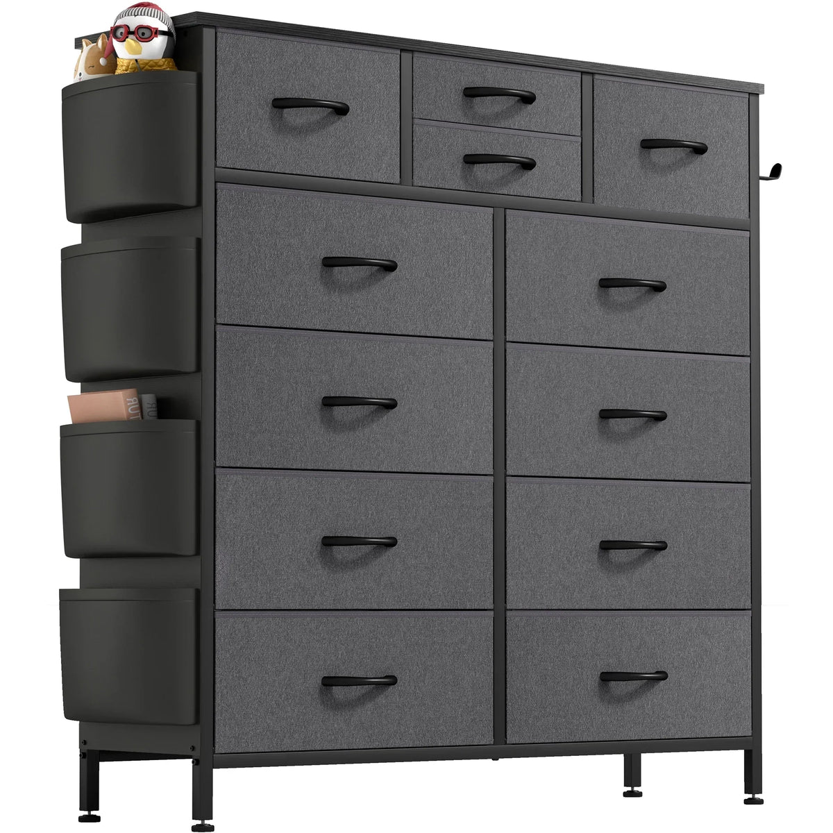 12 Drawer Fabric Dresser. Tall Bedroom Chest of Drawers with Storage