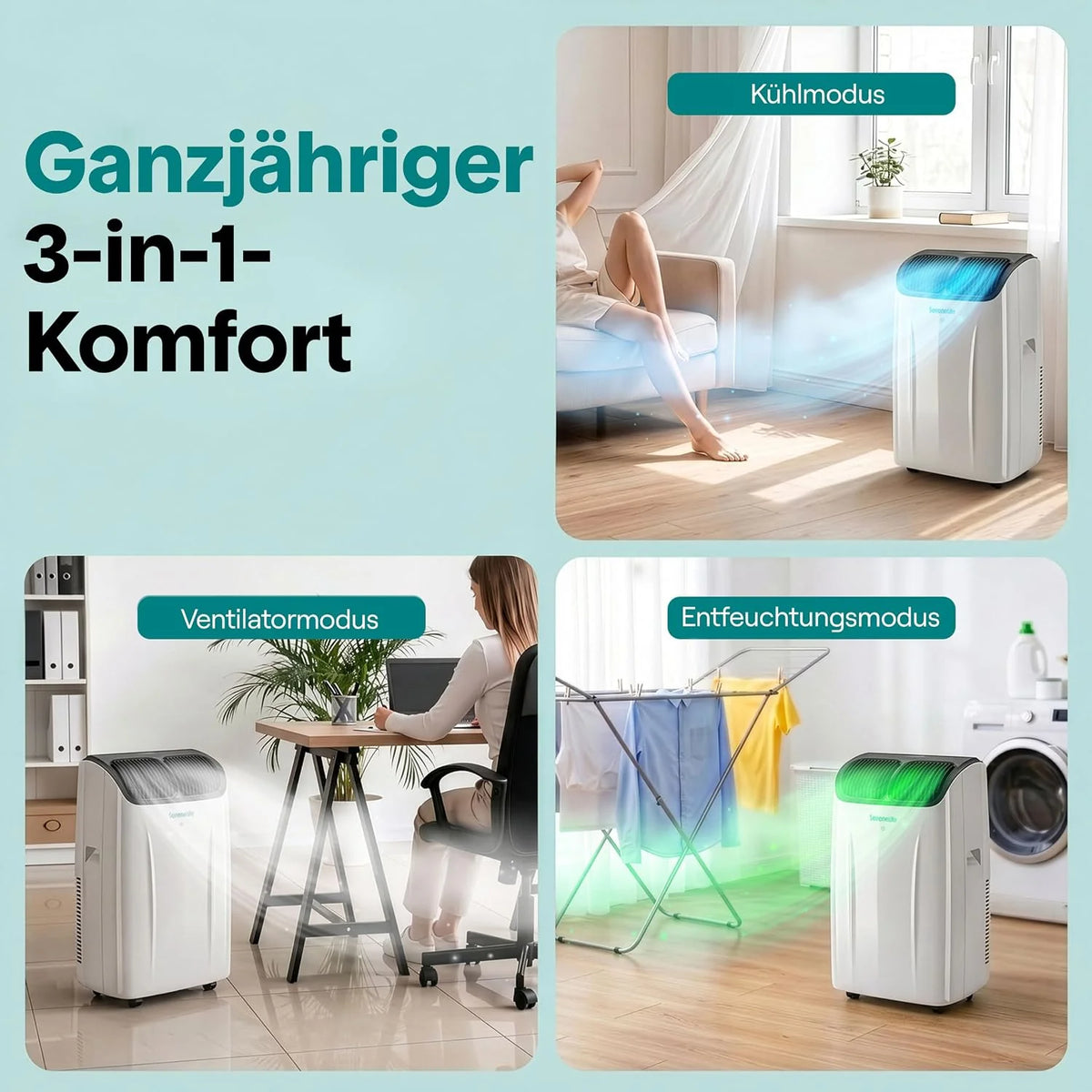 SereneLife Klimaanlage Mobil 14000 BTU – Kleine Klimaanlage für Zimmer bis 33 m² | WiFi | Kühlung. Entfeuchter & Ventilator | 51 dB