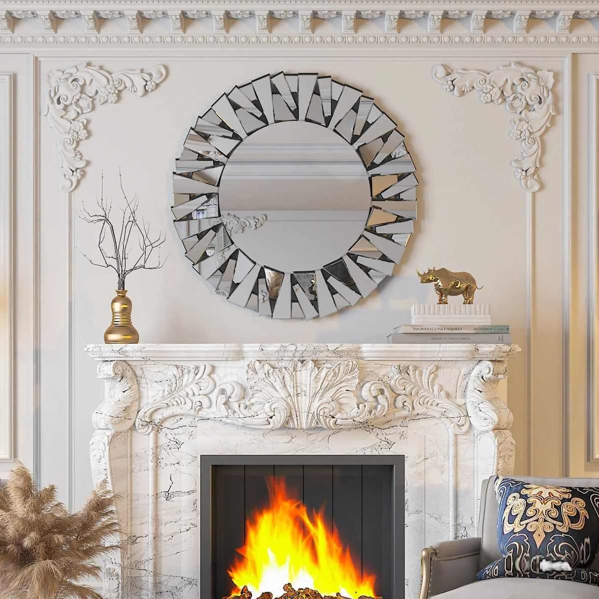 32 Inch Round Decorative Wall Mirror. Glass Accent Mirror for Home Decor