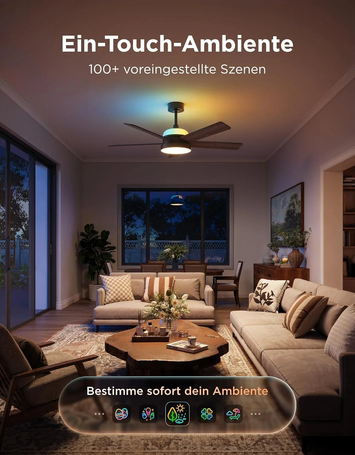 Govee Deckenventilator mit Beleuchtung RGBIC. Ø132cm Smart Leise Deckenventilator mit Licht und Fernbedienung. 2800 lm. Reversibler DC Motor.