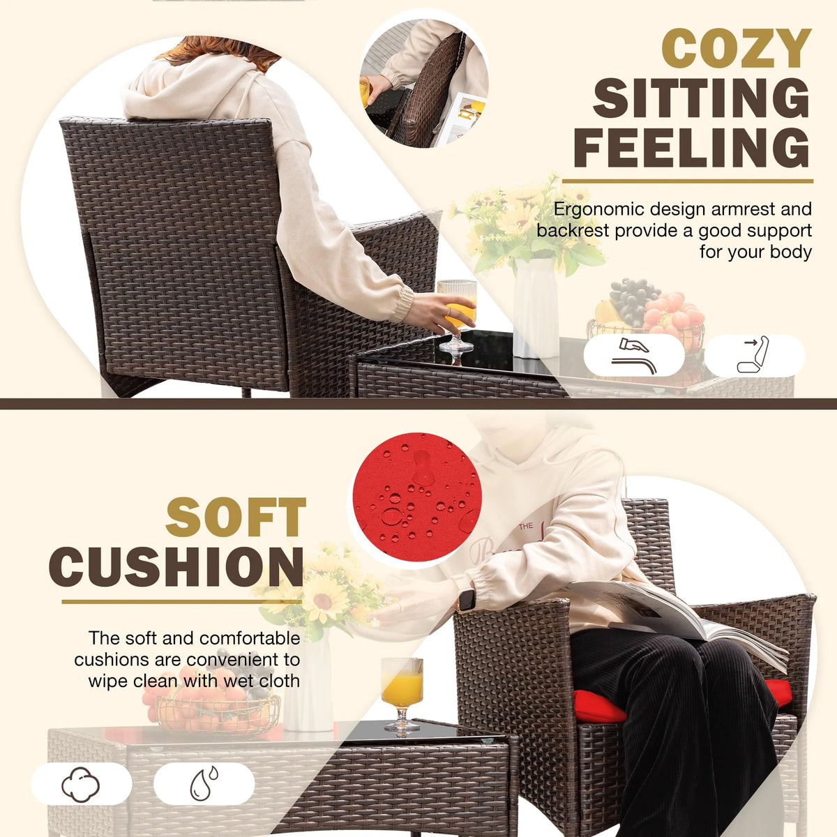 4-Piece Outdoor Patio Furniture Set. Rattan Wicker Chairs and Outdoor Seating Set
