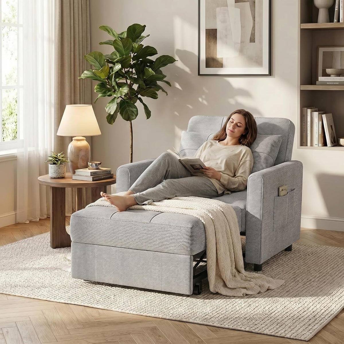 Gizoon Sofá cama 3 en 1 convertible. silla cama individual extraíble con respaldo ajustable. espaciosos sofás multifuncionales para sala de estar.