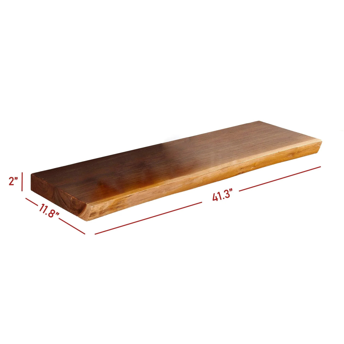 1 Piece Teak Wood Wall Shelf with Live Edge. Rustic Floating Shelf for Home Decor