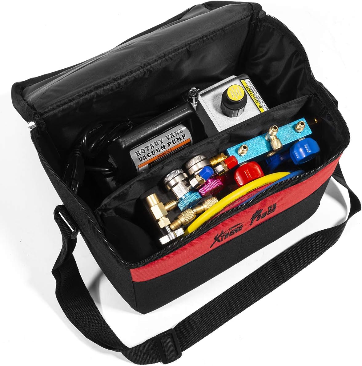 4 CFM HVAC A/C Refrigeration Vacuum Pump and Manifold Gauge Kit with R134a Tap. Leak Detector and Carrying Bag