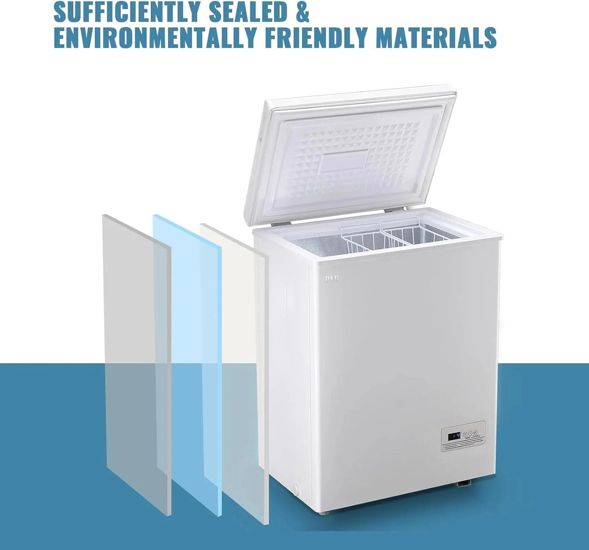5.0 Cu. Ft. Chest Freezer with 2 Removable Stainless Steel Baskets. Electronic Control. 41°F to -15°F. Black