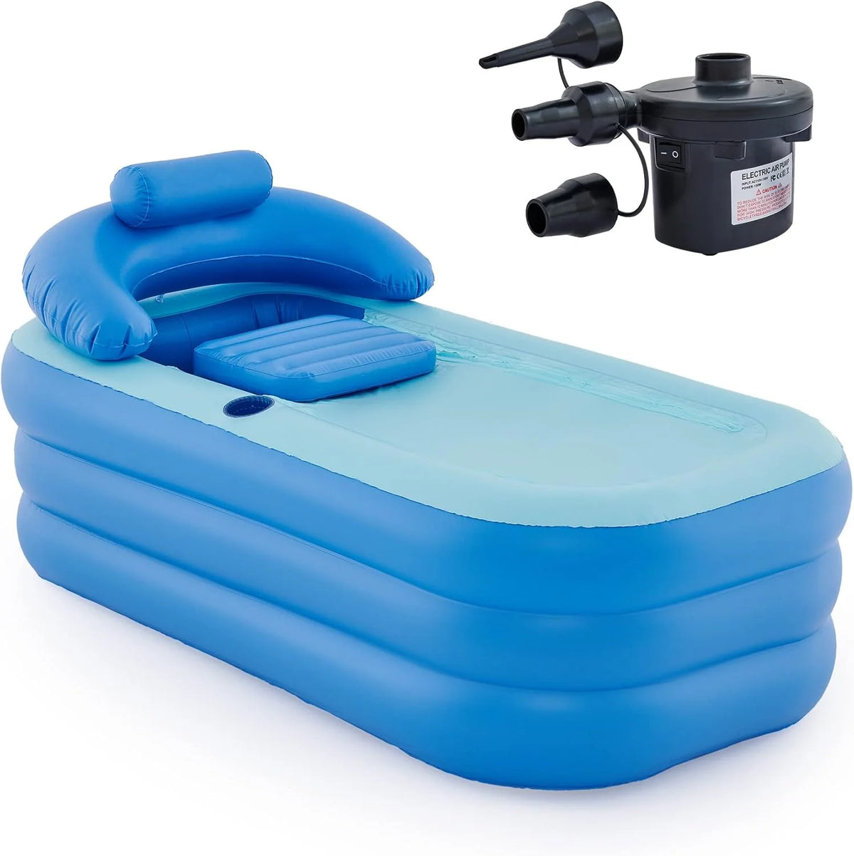 Inflatable Adult Bath Tub. Free-Standing Blow Up Bathtub with Foldable Portable Feature for Adult Spa with Electric Air Pump (High-Density PVC)