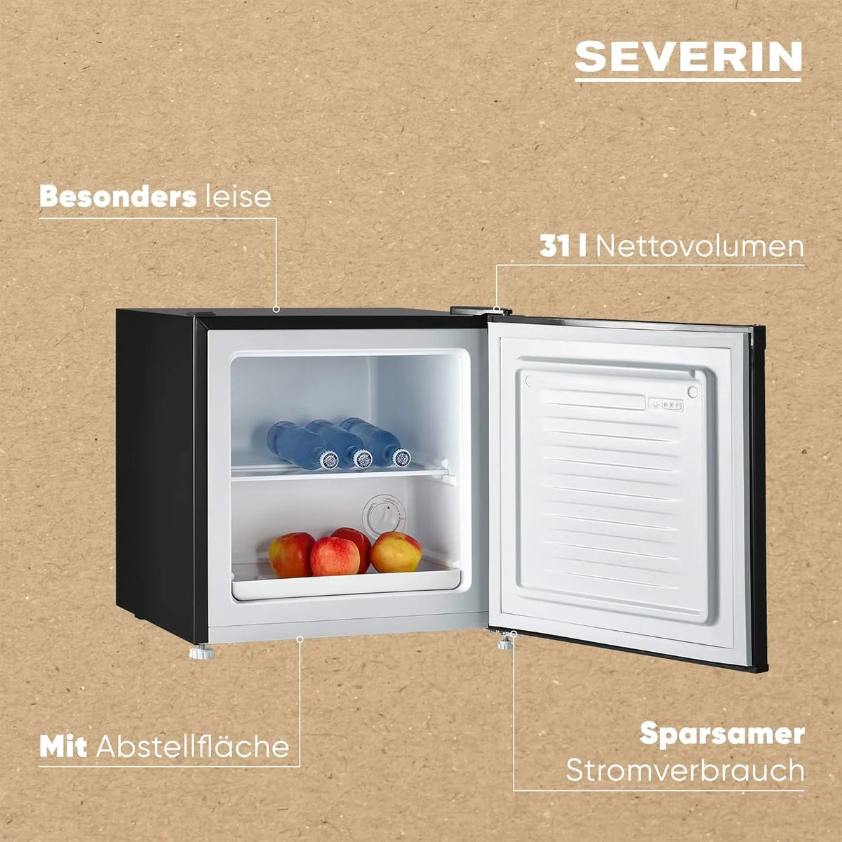 SEVERIN Retro Mini Kühl-/Gefrierbox (31 l). Gefrierschrank klein. Minikühlschrank mit flexibler Temperaturregelung. Tischkühlschrank. schwarz. GB 8880