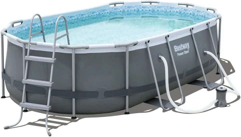 Bestway Power Steel Frame Pool Set. oval. grau. 424 x 250 x 100 cm