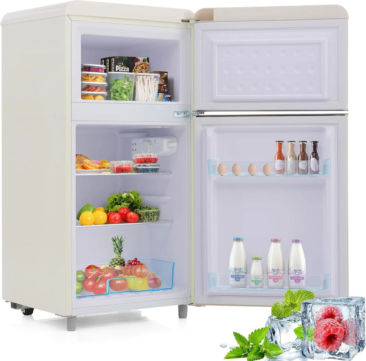 Merax Kühlschrank mit Gefrierfach. Kühl-Gefrierkombination. klein Kühlschrank mit 51L und Gefrierschrank 21L. Leise. LED. Glasablagen. Gemüsefach.