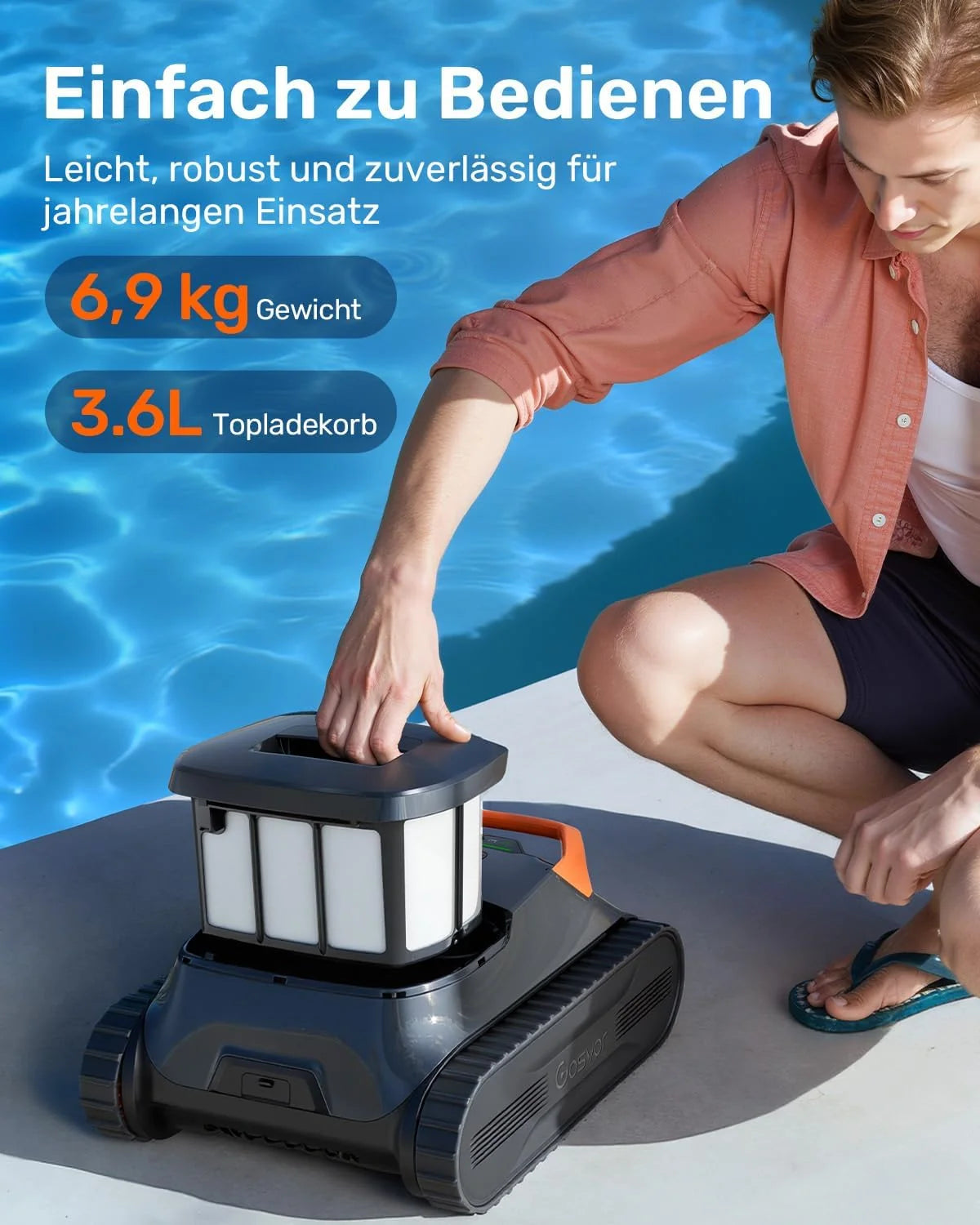 (2026 Neu) Gosvor Poolroboter Wand und Boden. Wasserlinie. Flachzone 4-in-1. Bis zu 200 Min. Laufzeit. Leichtgewicht 6.9 KG. 3μm Ultrafeiner Filter.