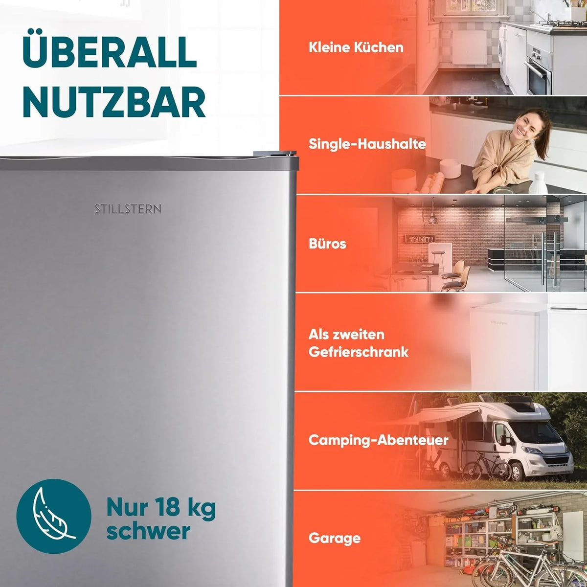 Stillstern Mini Gefrierschrank (42L) -18°C. Eiswürfelschale. Schloss. Türanschlag wechselbar. 4-Sterne Tiefkühlschrank für Camping/Büro Gefriertruhe
