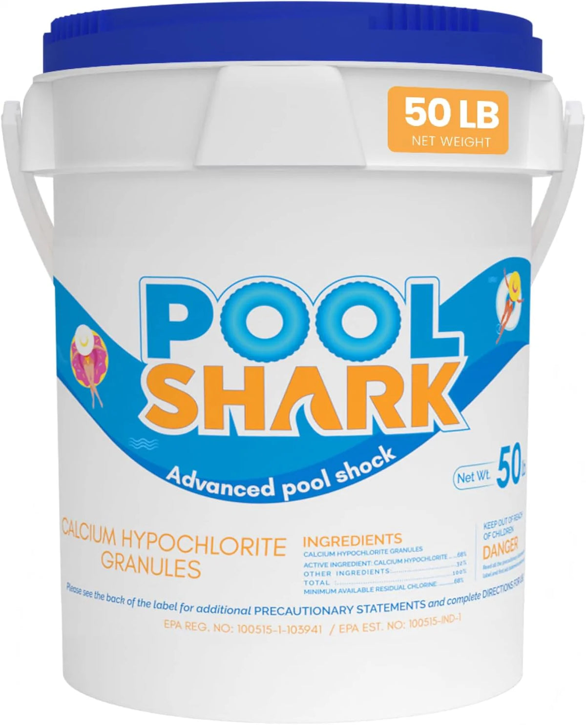 68% Calcium Hypochlorite Pool Shock for Swimming Pools - Chlorine Granules Swimming Pool Shock 50 lbs Bucket - Pool Chlorine for Inground and Above Ground Pool Treatment. Saltwater (50lbs)