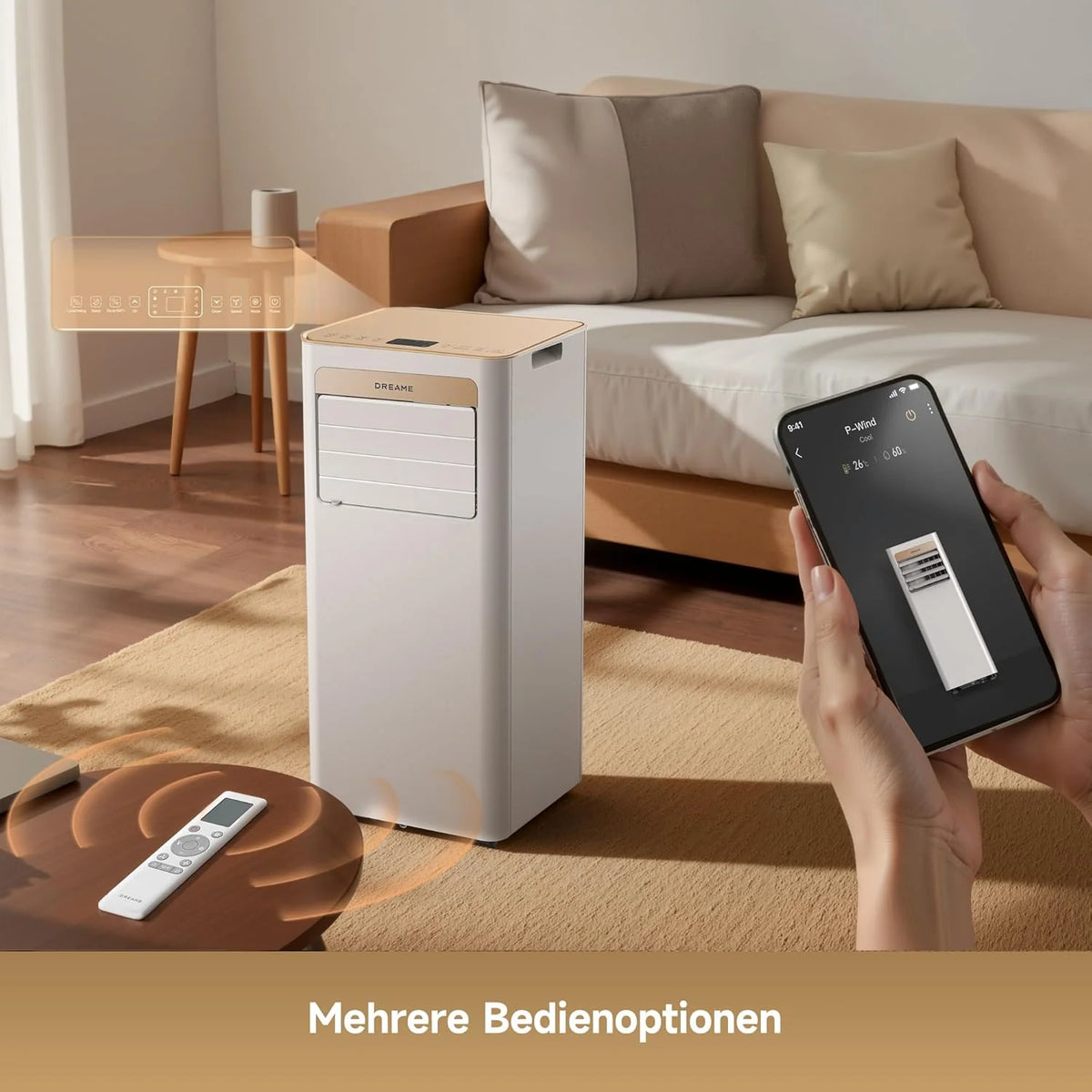DREAME P-Wind10 7000 BTU Tragbare Klimaanlage. 3-in-1: Kühler & Entfeuchter & Ventilator. 3D Airflow. App- & Fernsteuerung. Schlafmodus.