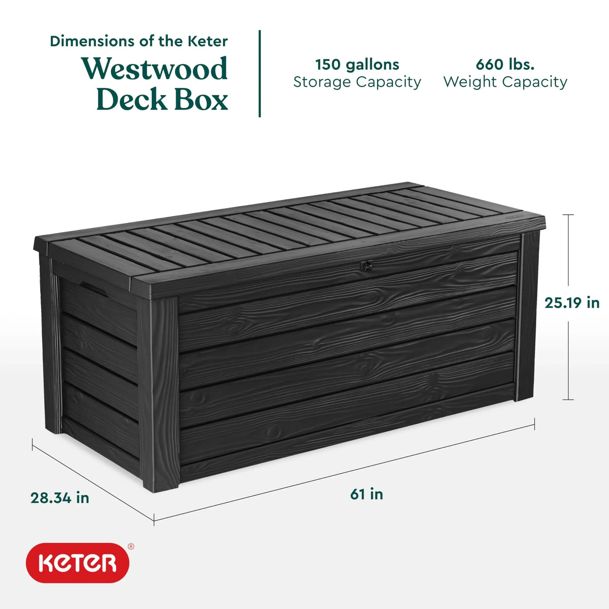 150 Gallon Resin Outdoor Storage Box. Large Deck Container for Patio. Garden and Yard. Dark Gray