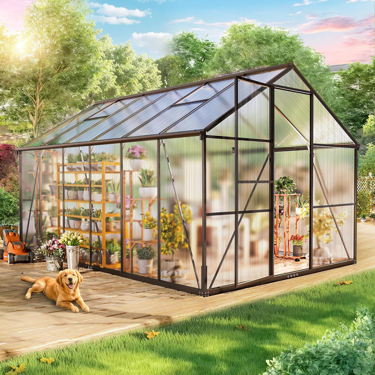 Gewächshaus Aluminium für den Garten. 362x247x205cm Gewächshaus Aluminium mit Fundament. Verstellbare Dachentlüftung. Vielseitig nutzbar als