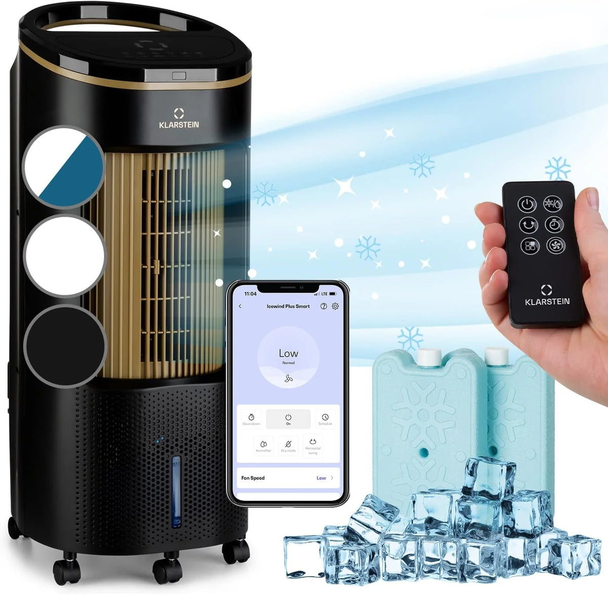 Klarstein Luftkühler mit Wasserkühlung. Leiser 4-in-1 Verdunstungskühler. Luftbefeuchter. Ventilator & Nachtmodus. Mobile Klimageräte Luftkühler 7L.