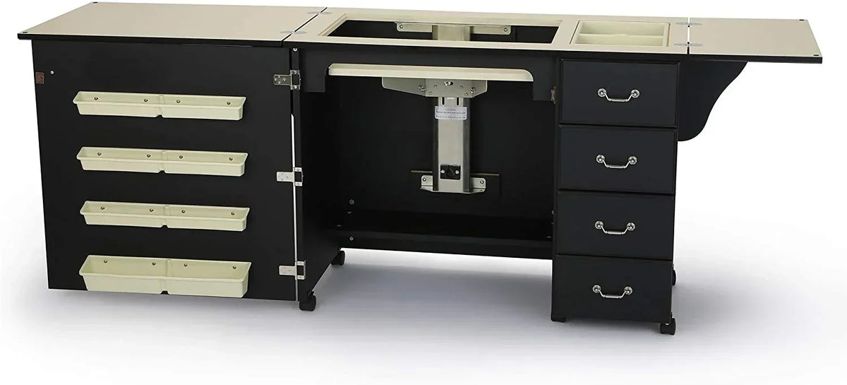 Sewing Cabinet for Sturdy Sewing. Cutting. Quilting. and Crafting with Storage and Airlift. Black Finish