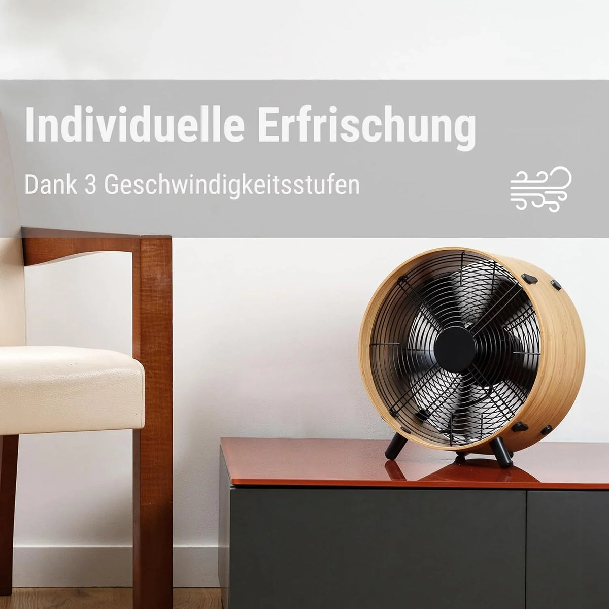 Stadler Form Ventilator Otto. aus Bambus. mit 3 Geschwindigkeiten. ideal im Sommer und fürs Schlafzimmer. Wohnzimmer und Büro geeignet. einfache