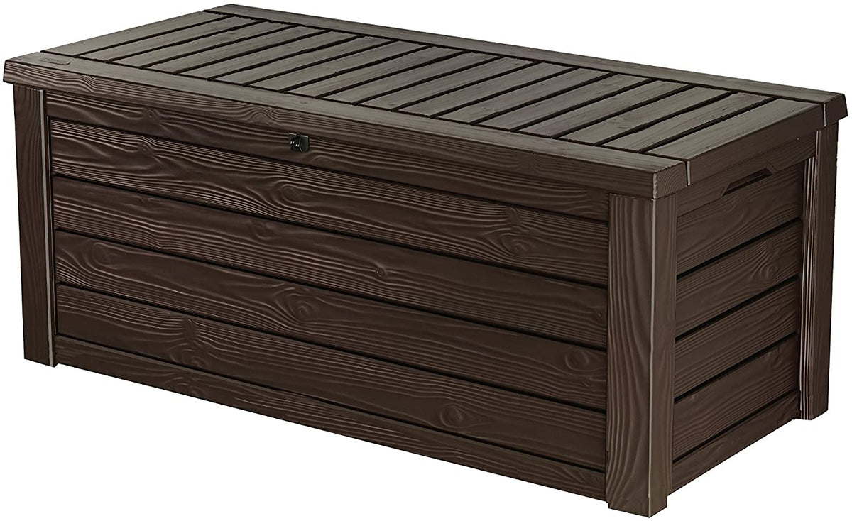 150 Gallon Resin Large Deck Box-Organization and Storage for Patio Furniture. Outdoor Cushions. Garden Tools and Pool Toys. Brown