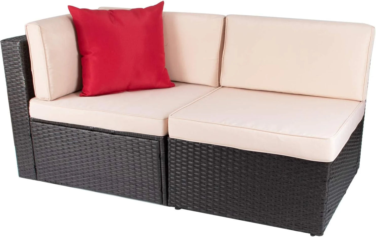 5-Piece All-Weather Patio Furniture Set with Cushions. Outdoor Wicker Conversation Sofa Set for Garden. Deck & Backyard