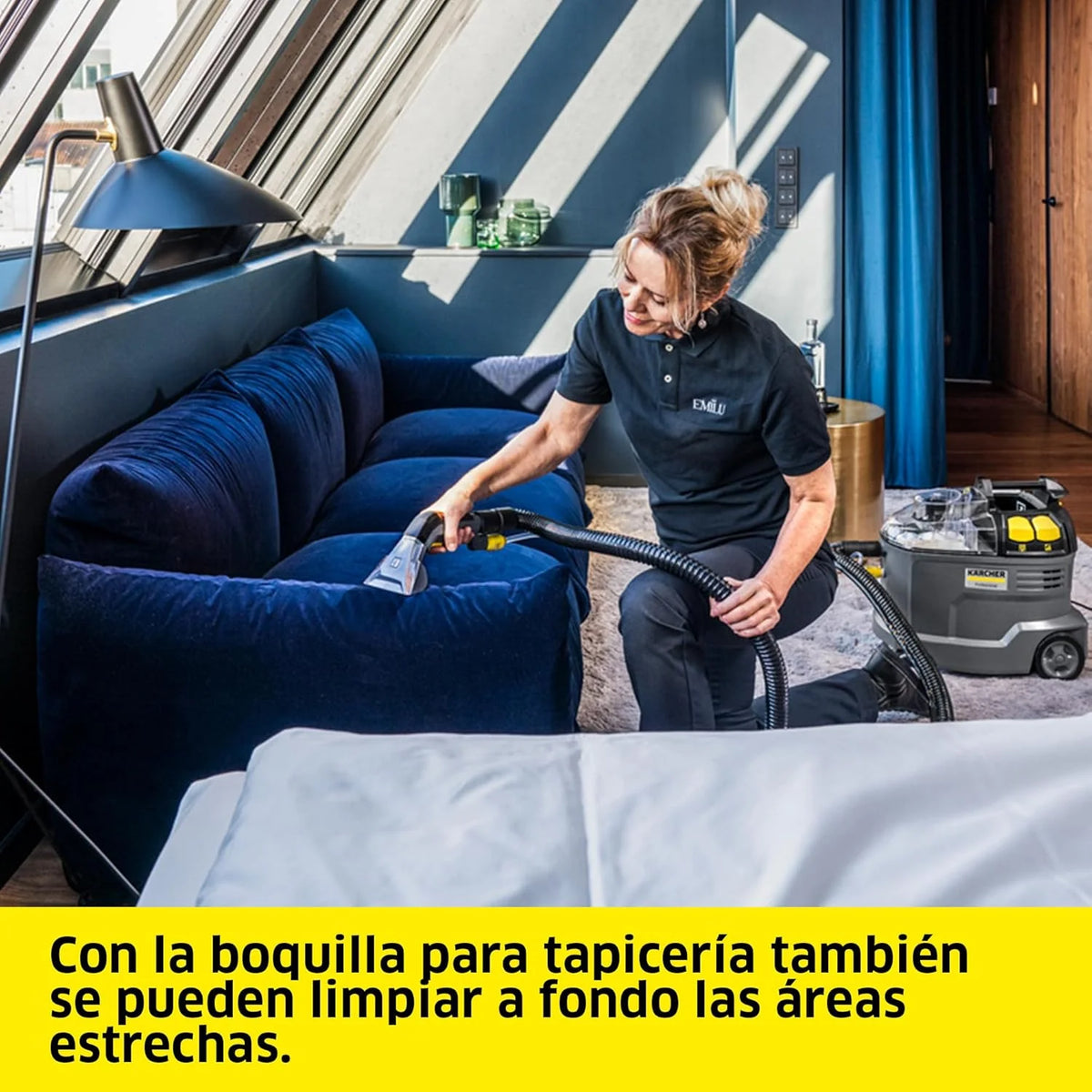 Kärcher Lava-aspiradora Puzzi 8/1. para tapicerías y superficies textiles. depósito: 8 l. caudal de pulverización: 1 l/min. superficie: 12-18 m²/h.