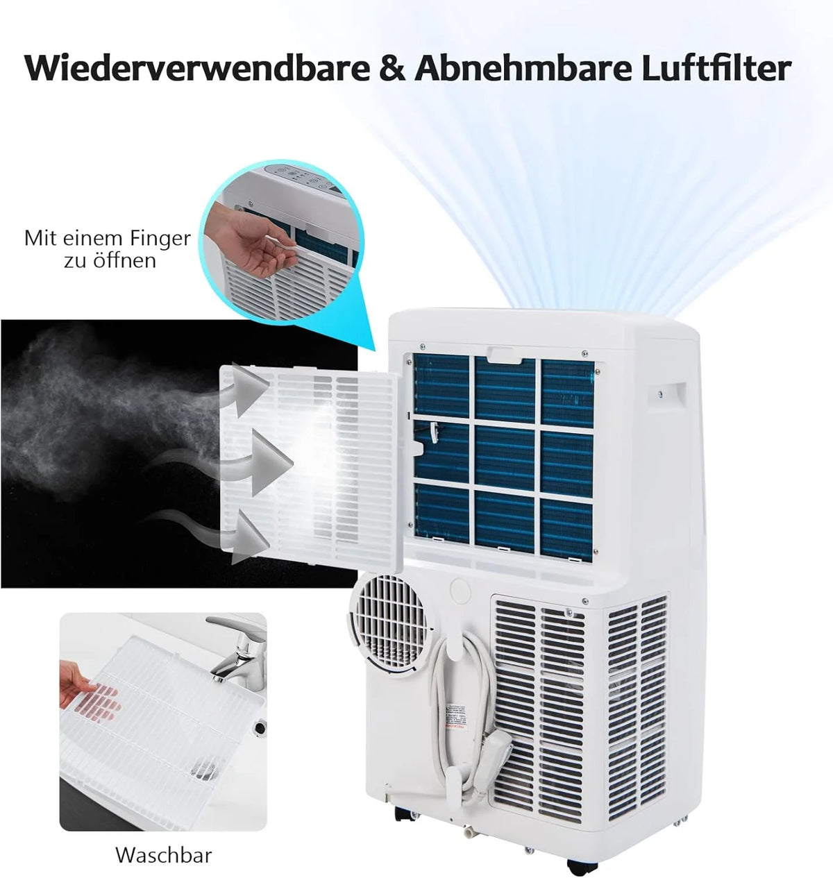 GOPLUS 14000 BTU Klimaanlage mit Abluftschlauch. 5 in 1 mobiles Klimagerät: Kühlen. Heizen. Entfeuchten. Belüften. Schlafmodus | für Raumgröße bis