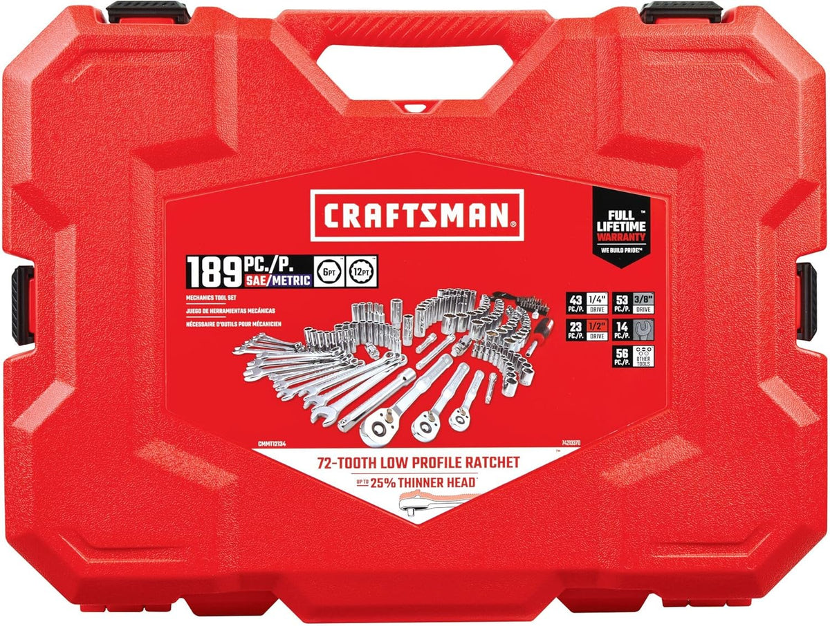 189-Piece Mechanics Tool Set. 1/4-Inch and 3/8-Inch Drive