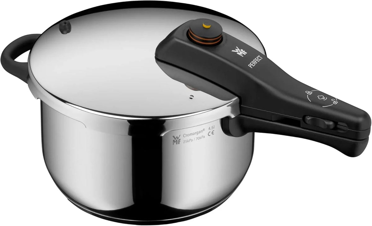 WMF Perfect One Pot Schnellkochtopf Induktion Set 2-teilig. Dampfkochtopf 4.5l. 3l. großes Kochsignal. 2 Kochstufen. abnehmbarer Deckelgriff. für alle