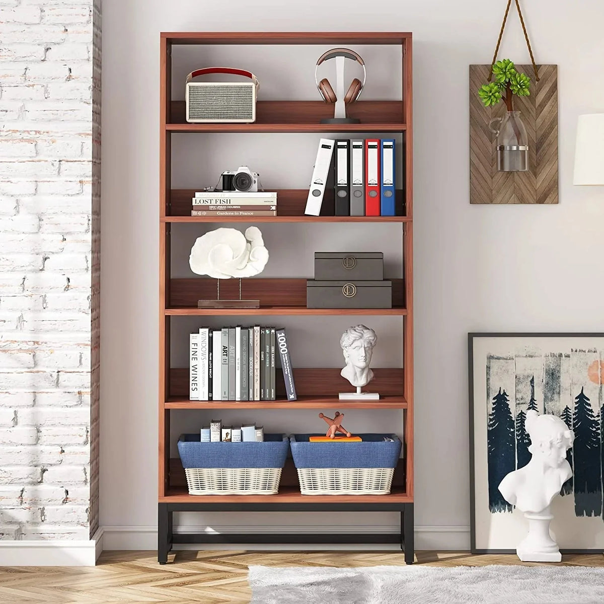 70.87 Inch Tall 5-Tier Bookcase. Large Bookshelf with 31.5 Inch Wide Storage