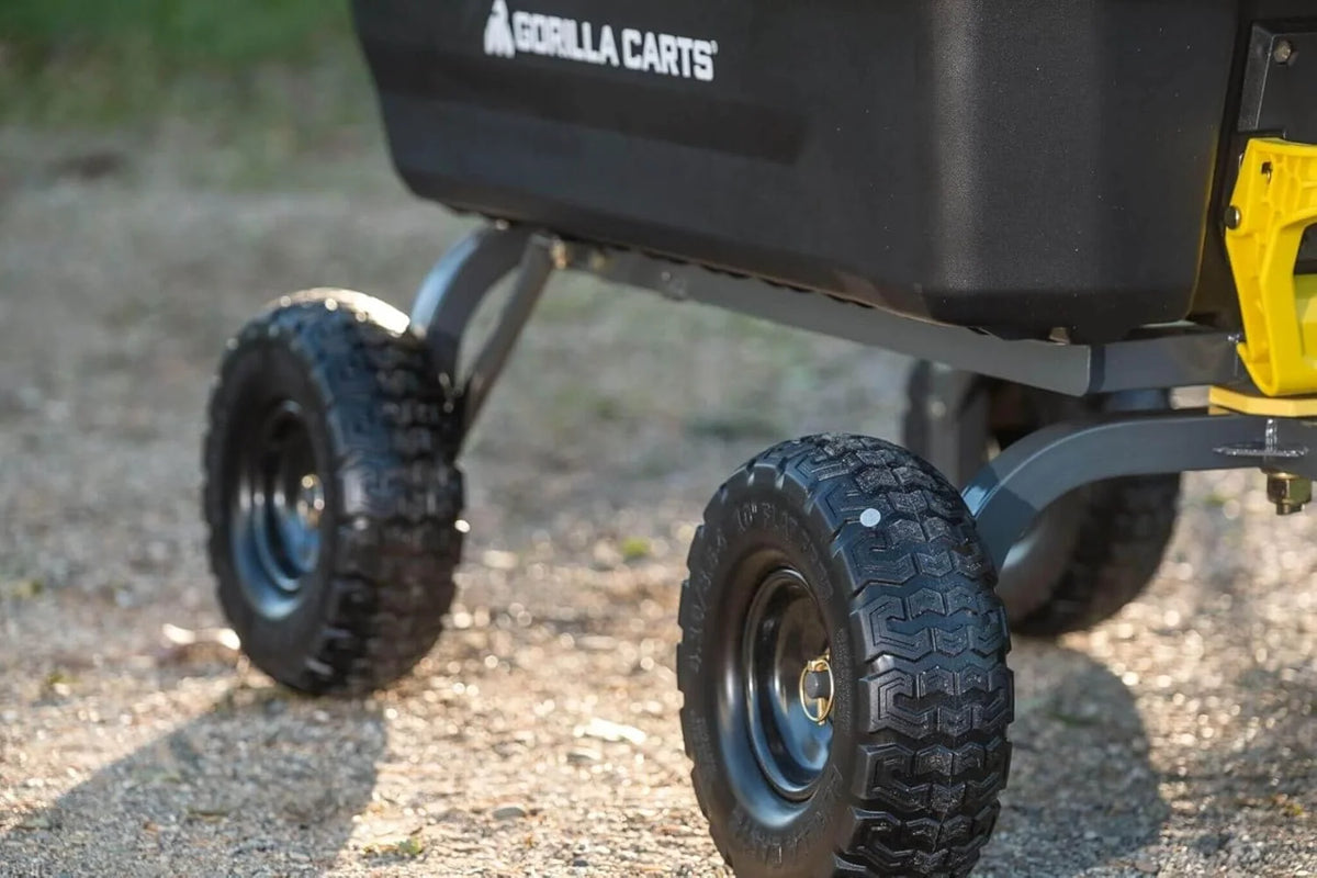 7-Cubic-Foot Poly Dump Garden Cart with No-Flat Tires. 1.200-Lb. Capacity. Black