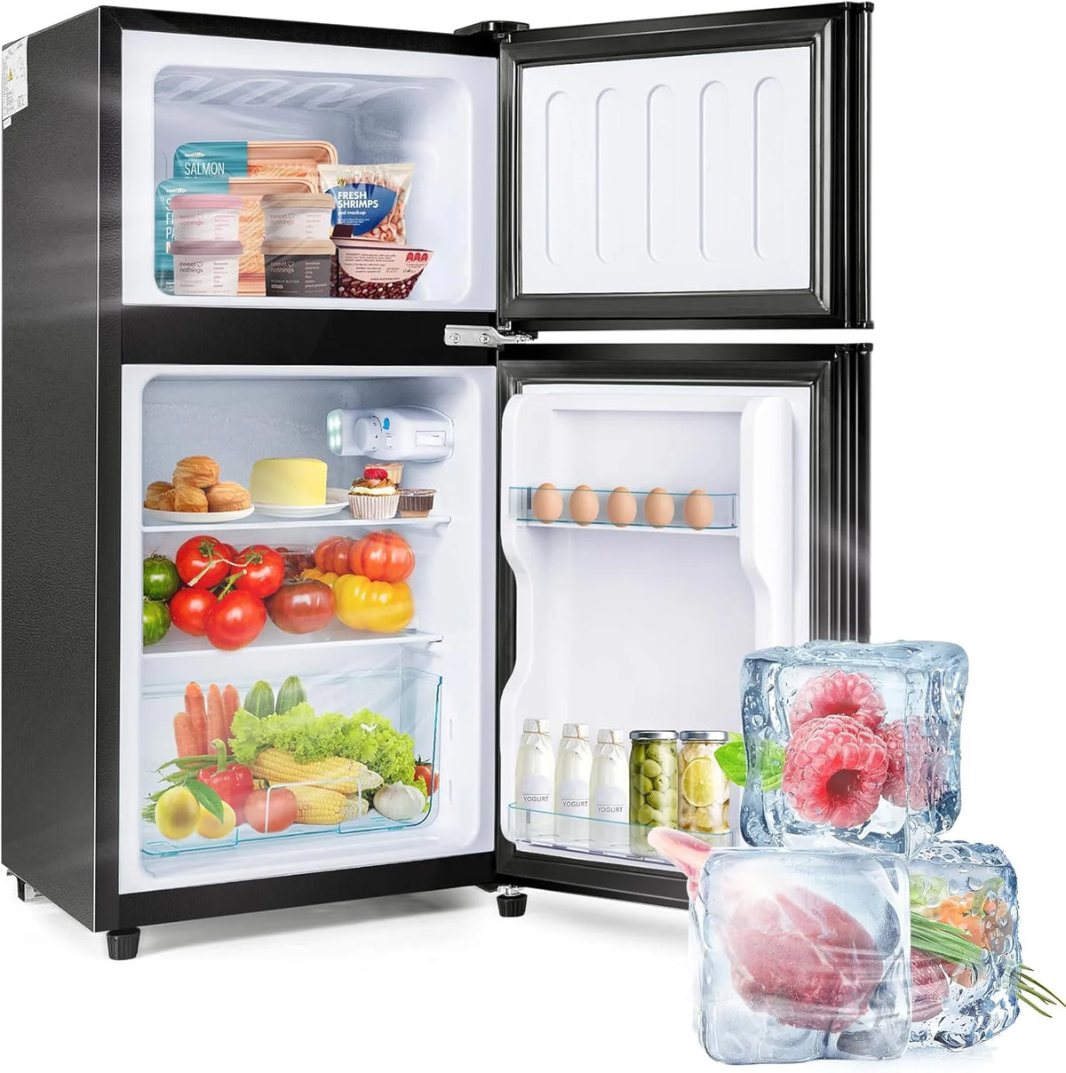 Merax Kühlschrank mit Gefrierfach. Kühl-Gefrierkombination. klein Kühlschrank mit 51L und Gefrierschrank 21L. Leise. LED. Glasablagen. Gemüsefach.
