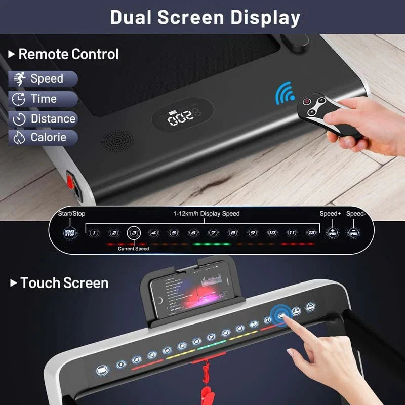 2-in-1 Folding Electric Treadmill. 2.25 HP. Under-Desk. with Dual Display and Smart App Control