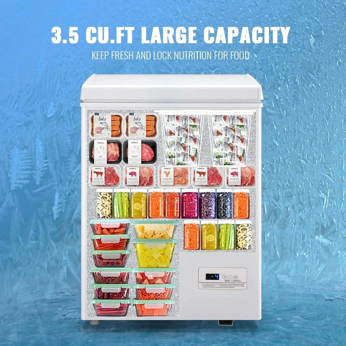 5.0 Cu. Ft. Chest Freezer with 2 Removable Stainless Steel Baskets. Electronic Control. 41°F to -15°F. Black