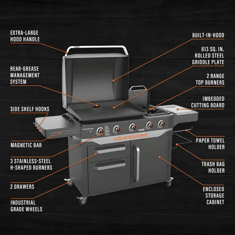 28 5-Burner Propane Griddle with Range Top – 72.000 BTU Outdoor Cooking Station